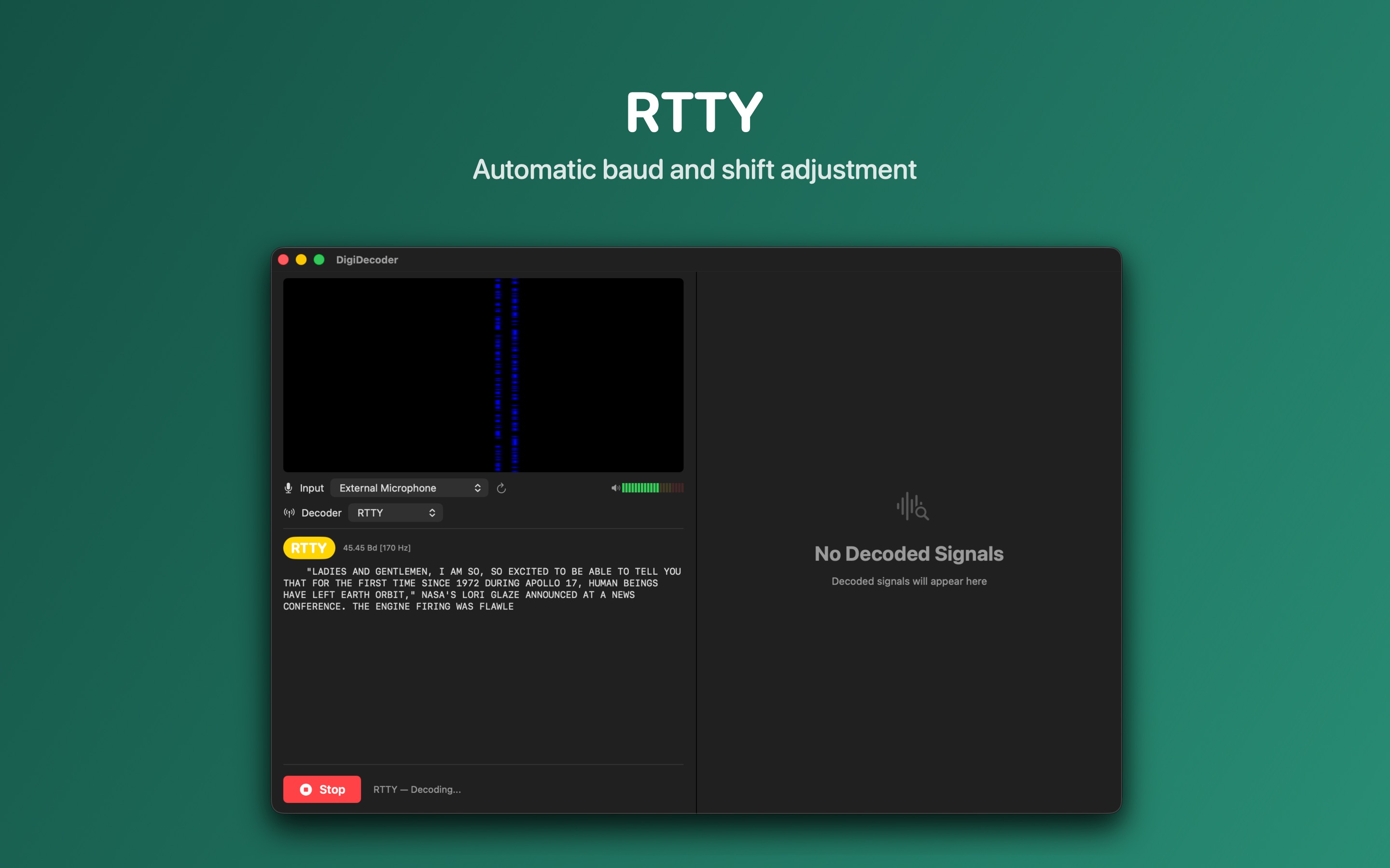 DigiDecoder macOS RTTY decoding