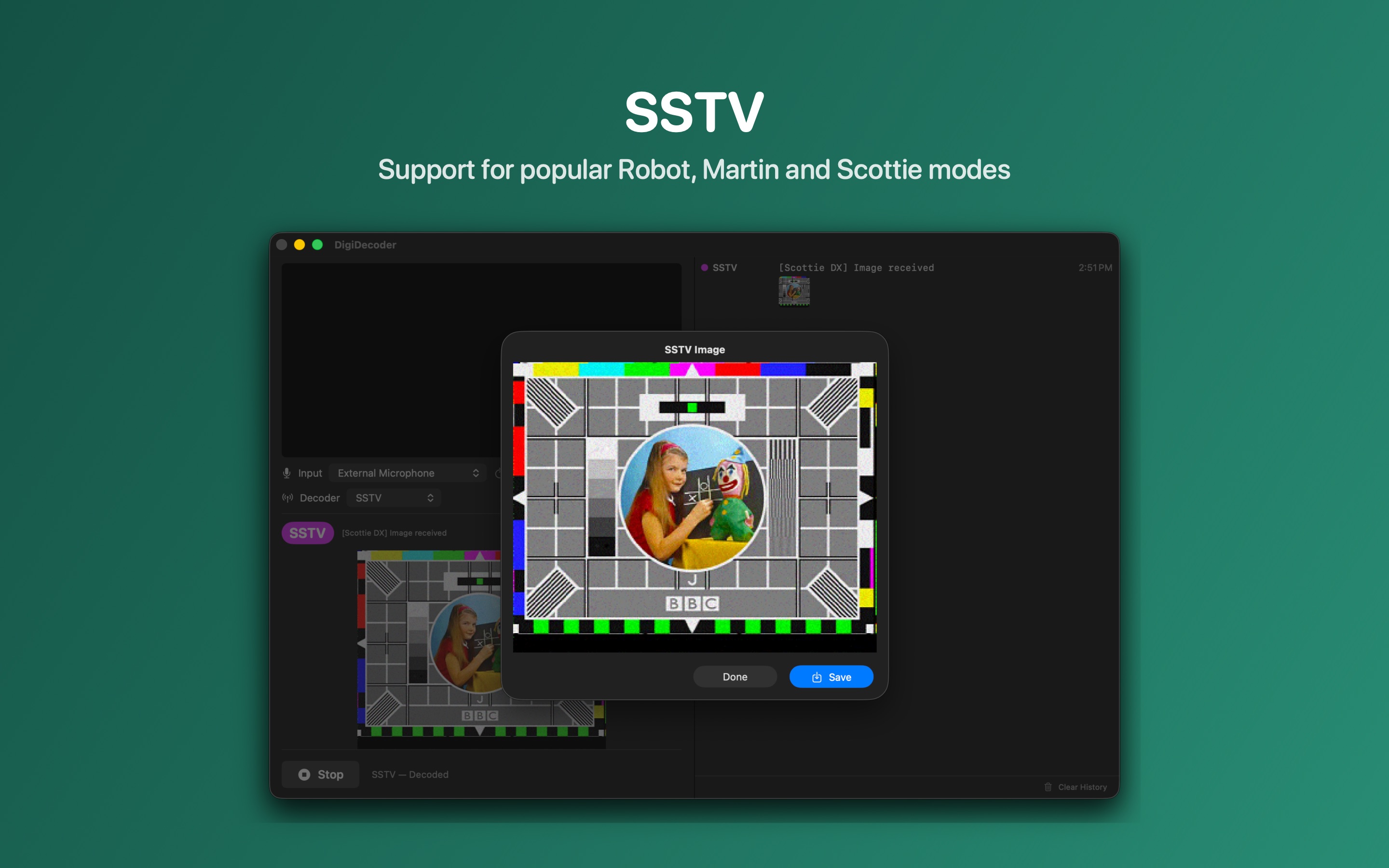 DigiDecoder macOS decoded SSTV image