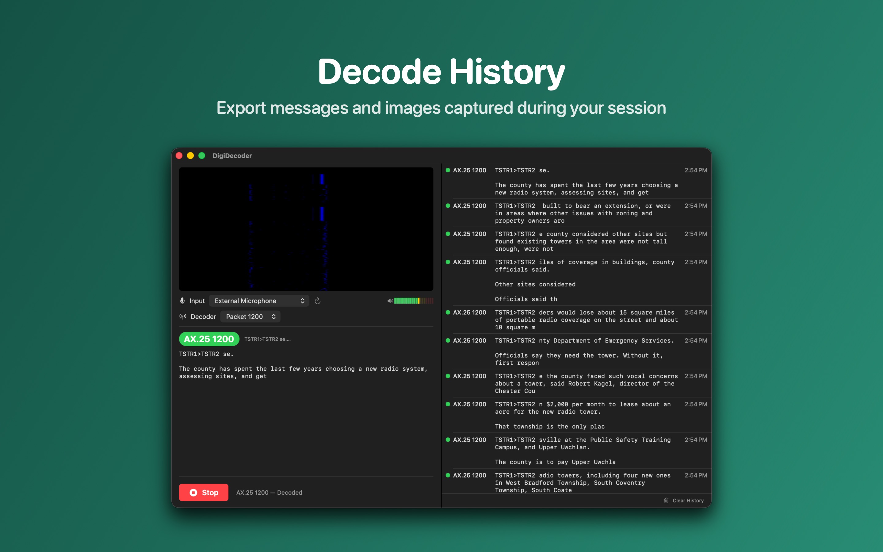 DigiDecoder macOS decode history