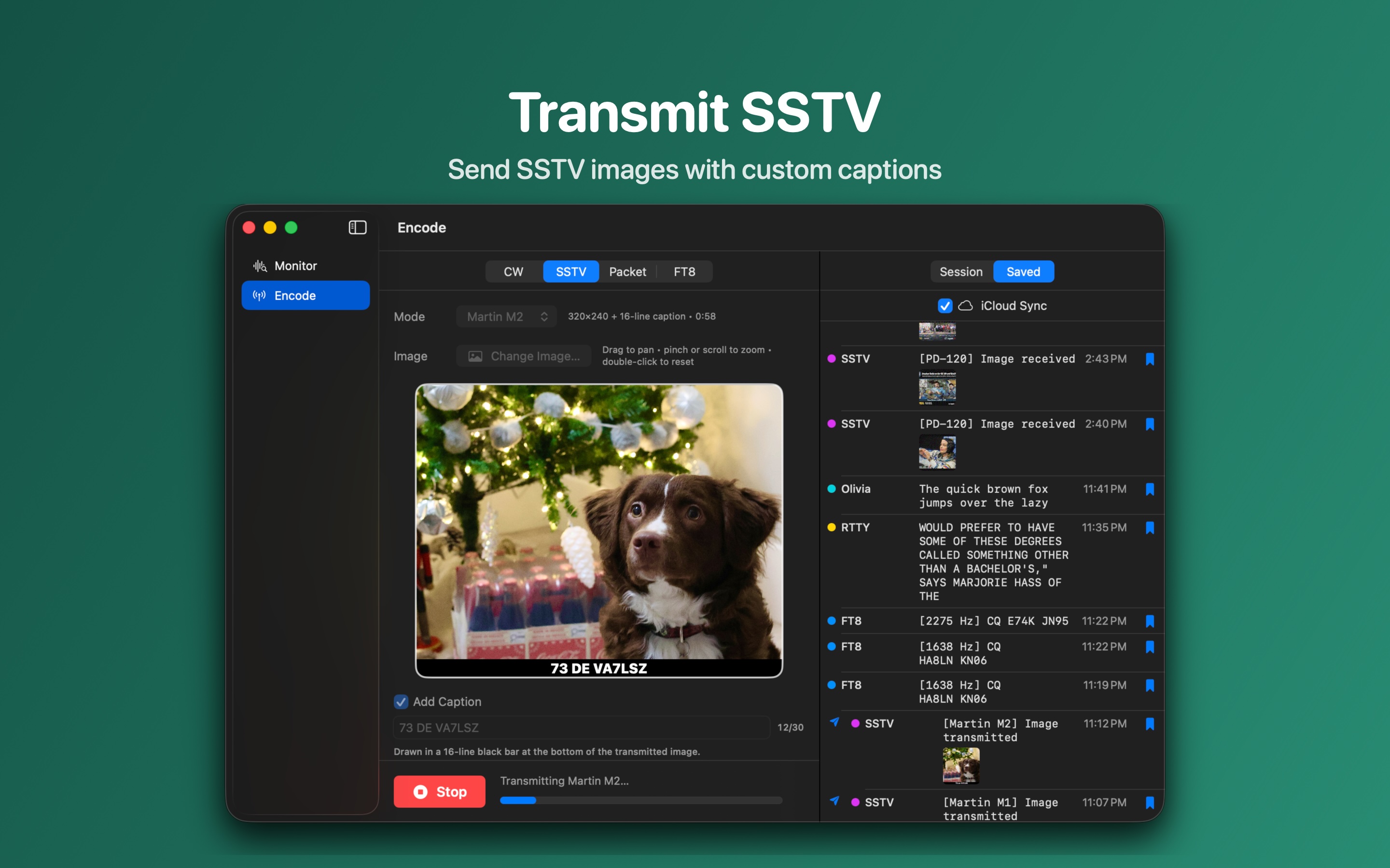 Transmit an SSTV image with a custom callsign caption