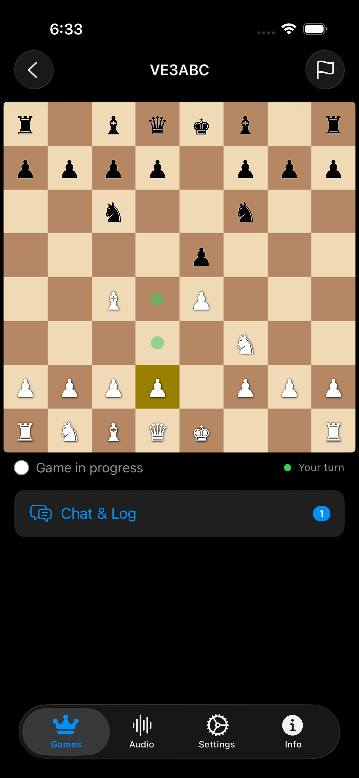 PacketChess board with move highlighting
