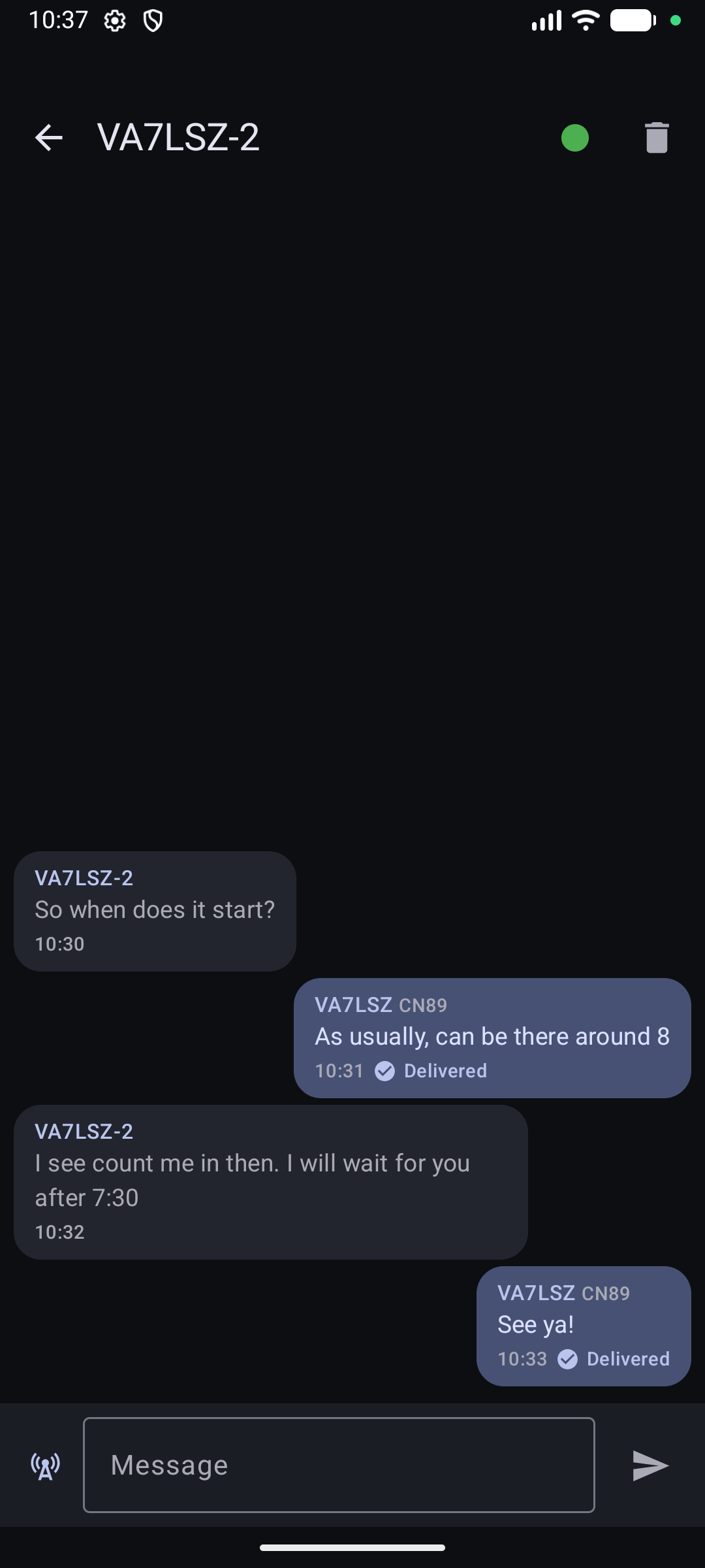 PacketMessage Android direct chat with delivery confirmation